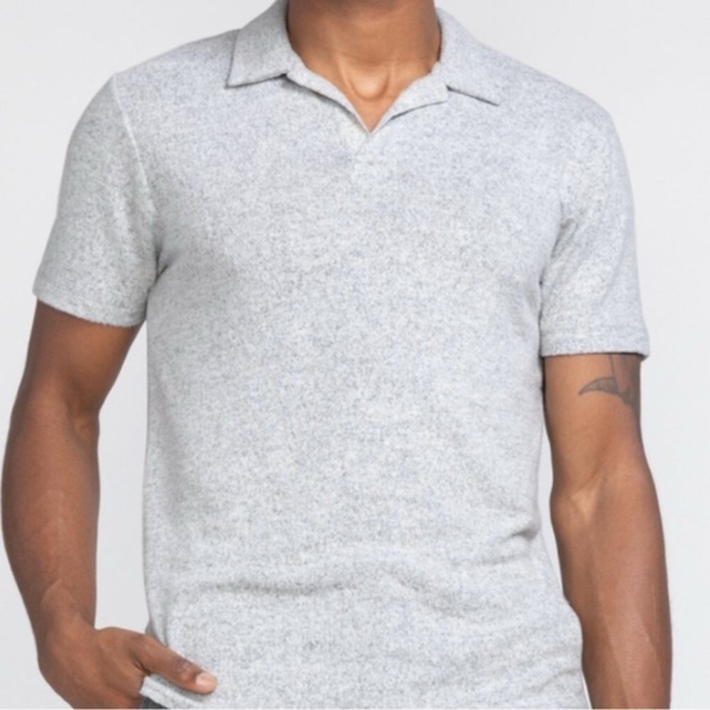 CIVIL SOCIETY LIGHT GREY HEATHERED KNIT BUTTONLESS SHORT SLEEVE POLO